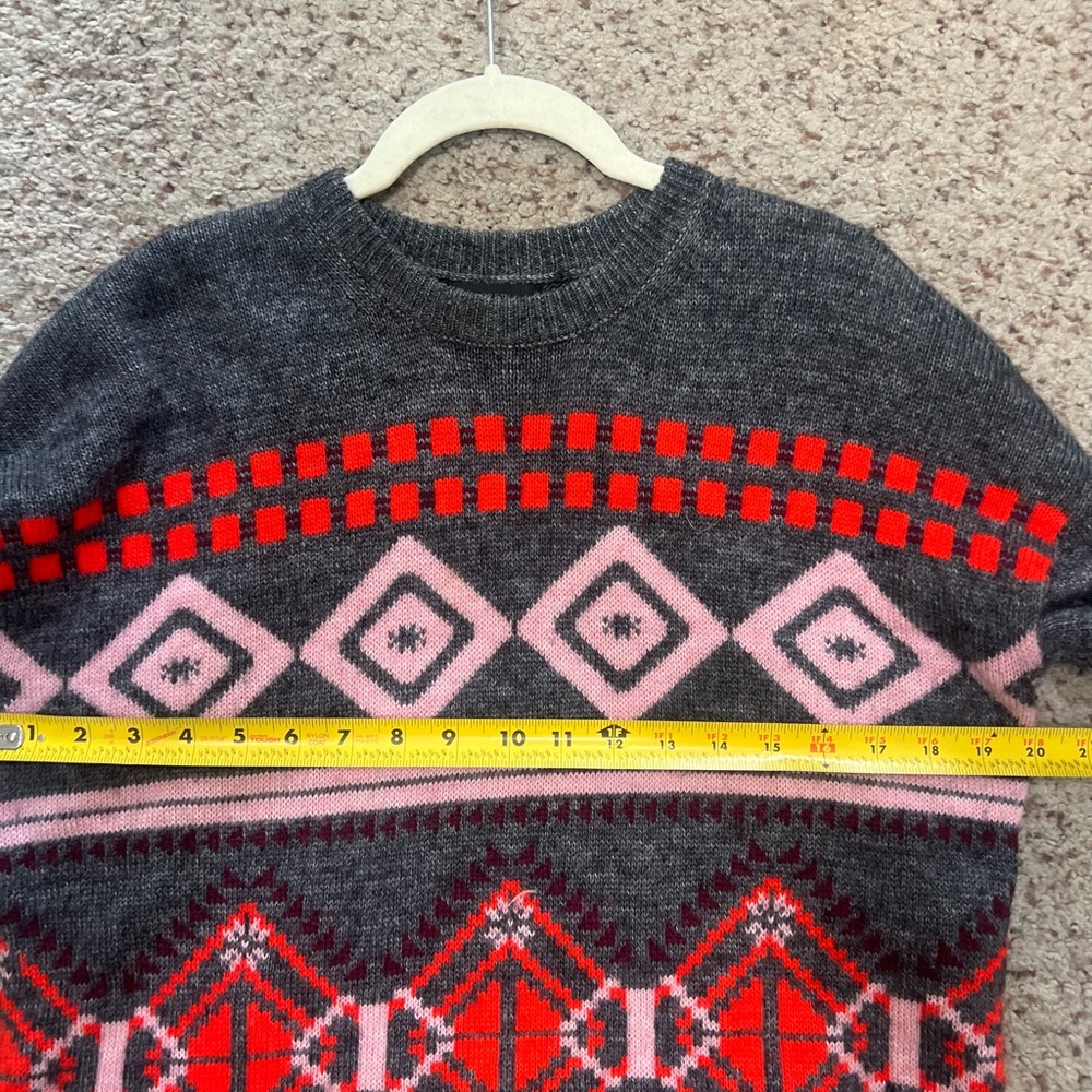 J. Crew Abstract Fair Isle Tribal Pullover Sweater Size Medium Wool Mohair Blend - Picture 7 of 10